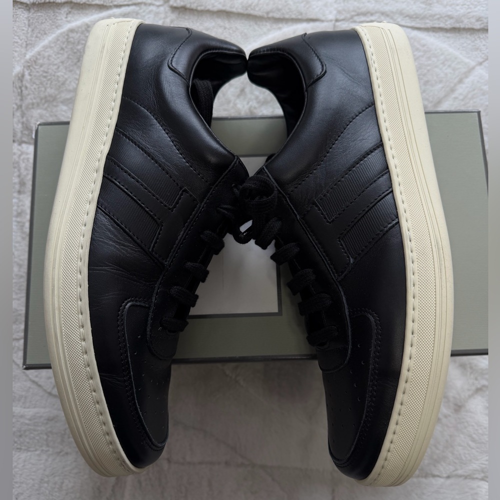 NEW! $1,100 Tom Ford Radcliffe Smooth Leather Low-Top Black Cream Sneakers 9 - Picture 3 of 11